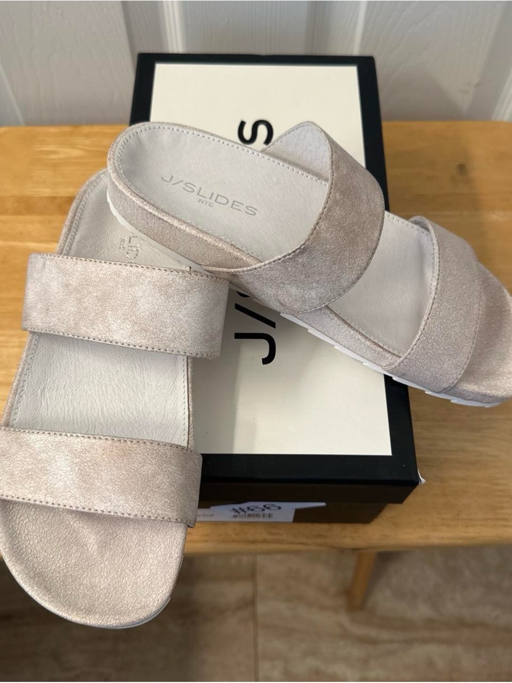 J Slides Soft Pink Metallic Suede Edie Sandals/Slides